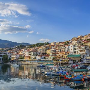 The,Famous,Coastal,Village,Of,Plomari,,Lesvos,And,The,Harbor